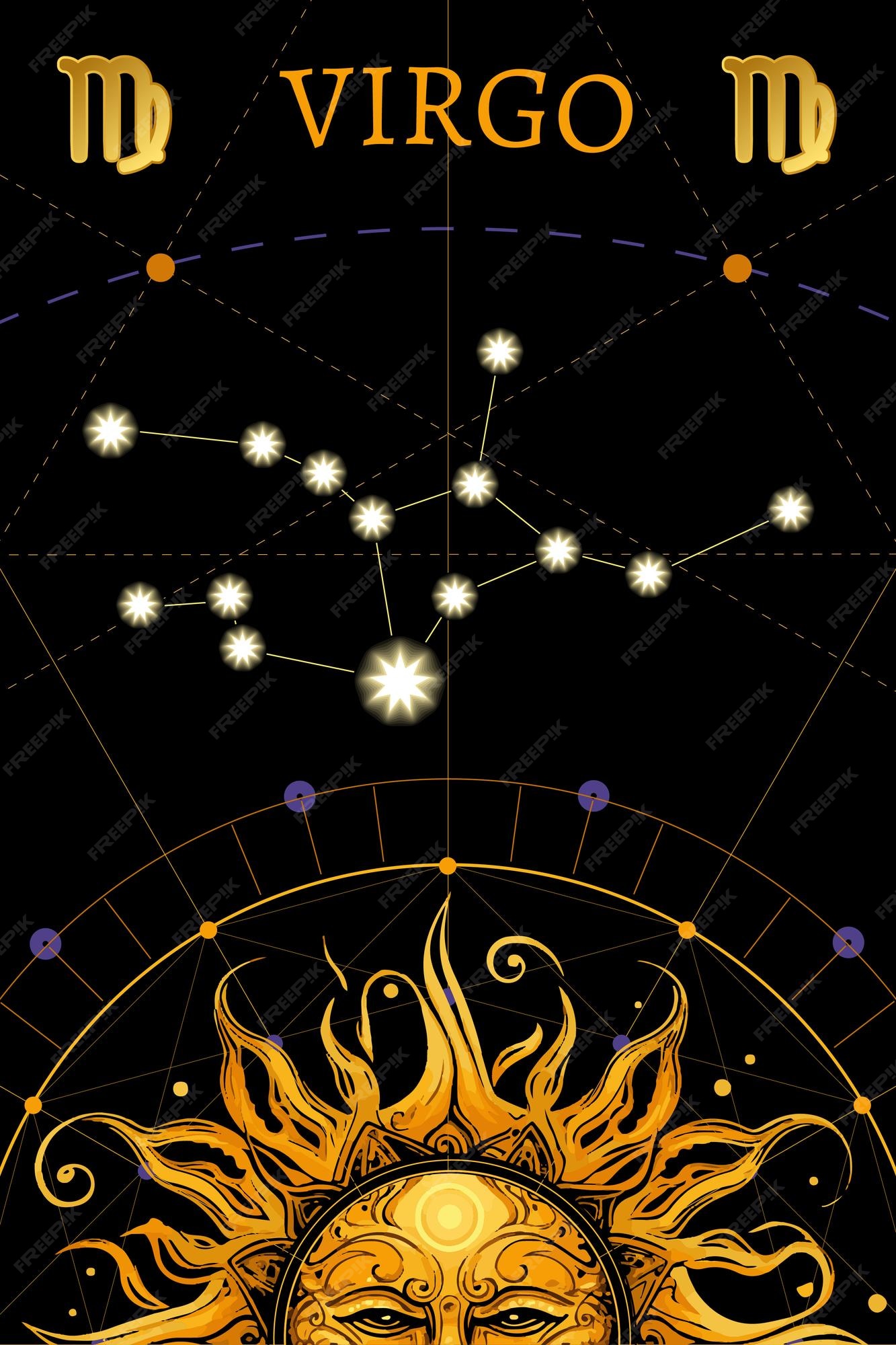 Tarjeta del zodiaco de la carta del tarot con el símbolo de virgo
