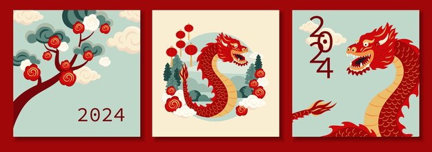 Tarjetas de año nuevo chinas planas