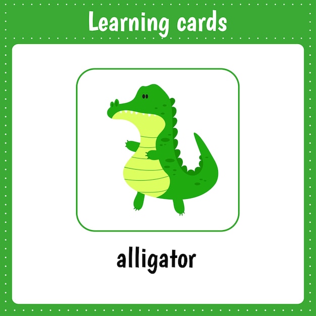 Tarjetas de aprendizaje para niños Animales Caimán Hojas de trabajo educativas para niños Actividad preescolar