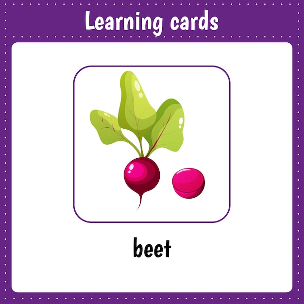 Tarjetas de aprendizaje para niños remolacha vegetal