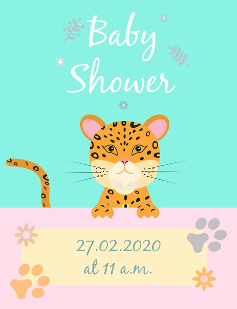 Vector tarjetas de bebé para baby shower guepardo postales o plantillas de fiesta en azul y rosa con animales encantadores