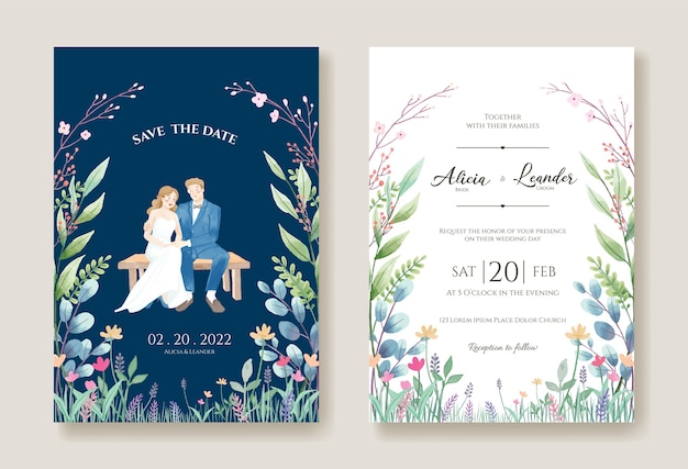 Tarjetas de boda, plantilla de invitación. Imagen previa a la boda de novios.