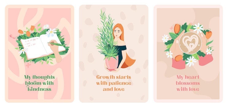 Vector tarjetas para el crecimiento del amor propio