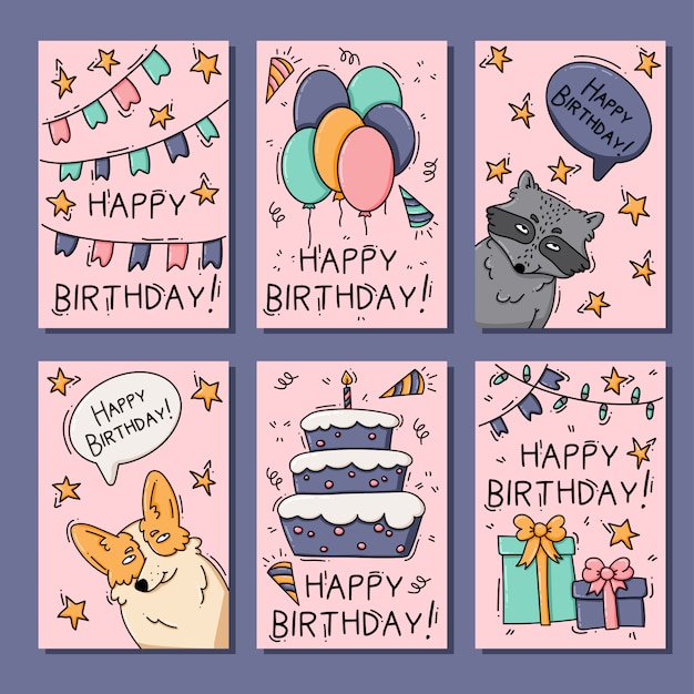 Vector tarjetas de cumpleaños con animales