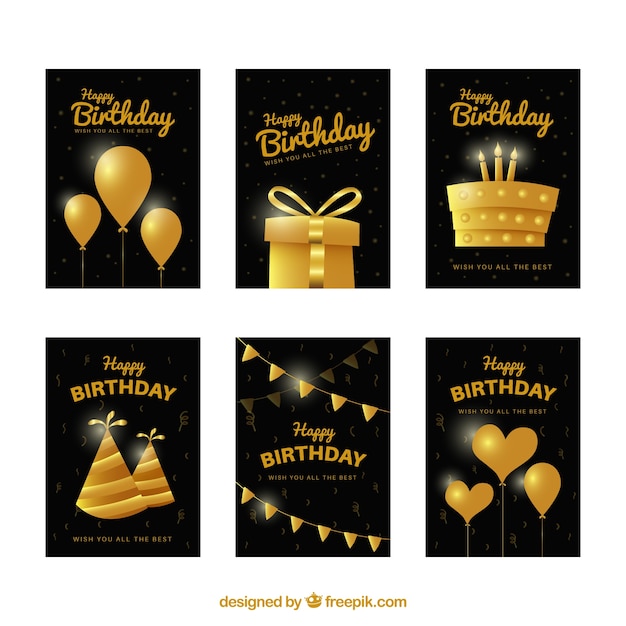 Vector tarjetas de cumpleaños con elementos dorados