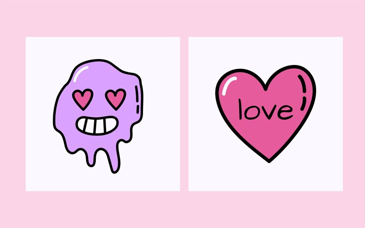 Vector tarjetas del día de san valentín. doodle elementos románticos. sonrisa y corazon