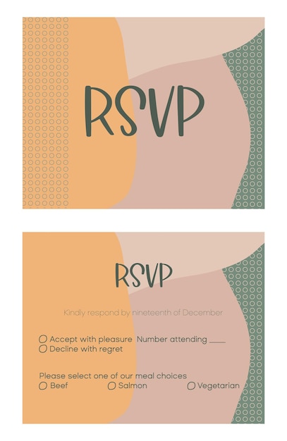 Tarjetas de diseño rsvp para la celebración de bodas boho plantilla delantera y trasera incluida bonito diseño hermoso con tipografía gráfica moderna