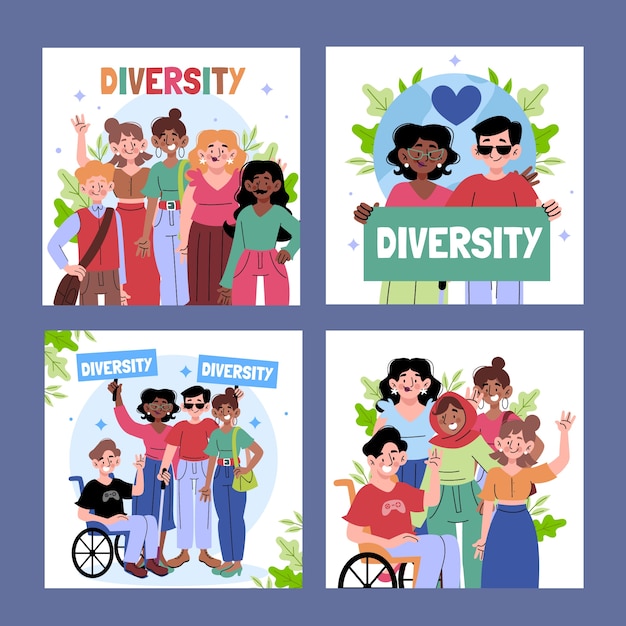 Tarjetas de diversidad en diseño dibujado a mano