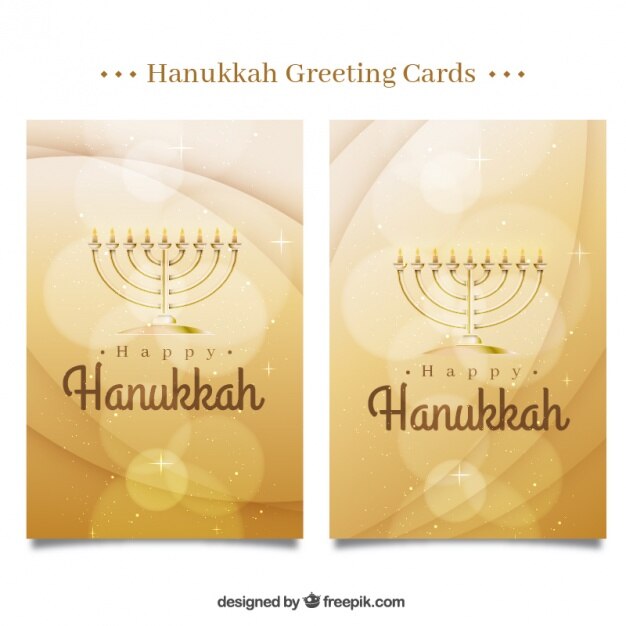Tarjetas doradas de hanukkah con formas onduladas