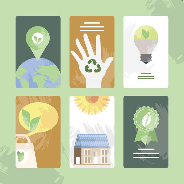 Vector tarjetas de ecología y medio ambiente