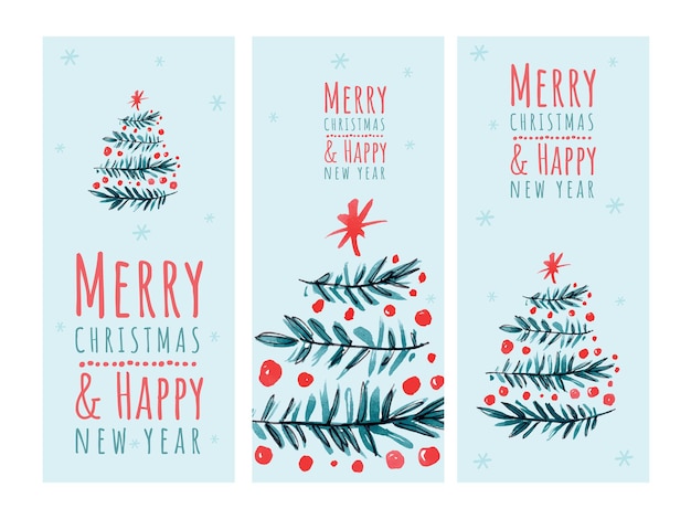 Tarjetas de felicitación de Navidad acuarela handdrawn vector