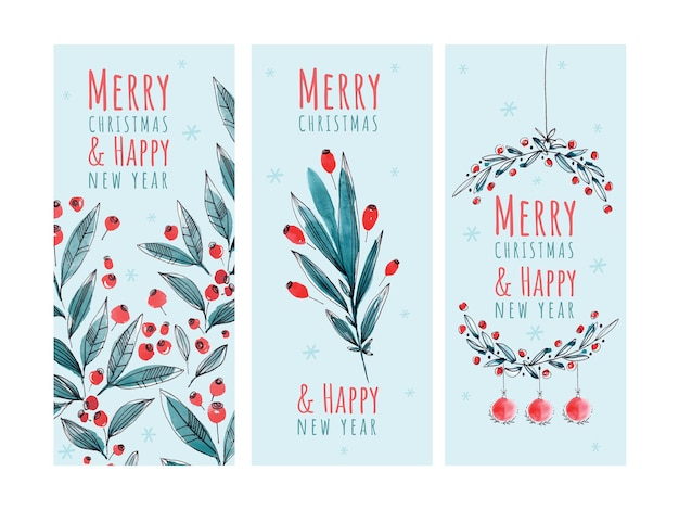 Vector tarjetas de felicitación de navidad acuarela handdrawn vector