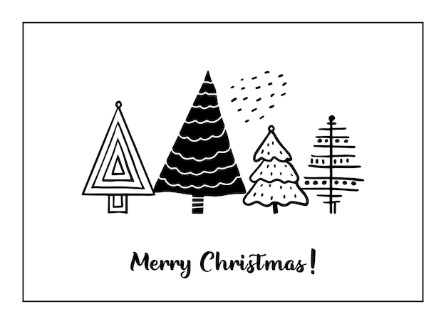 Tarjetas de felicitación navideñas hechas de árboles de navidad estilizados dibujados a mano