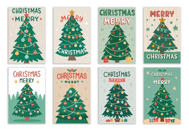 Tarjetas de felicitación navideñas con ilustraciones dibujadas a mano