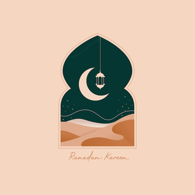 Tarjetas de felicitación de ramadan mubarak con diseño retro boho