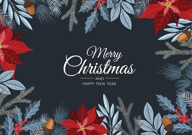 Tarjetas de feliz Navidad y año nuevo con diseño de plantas de invierno ilustración para saludos, invitaciones, volantes, folletos.