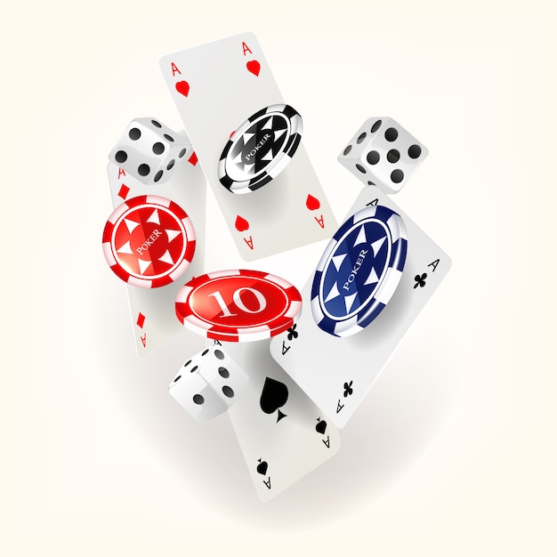 Tarjetas y fichas flotantes del concepto del casino.