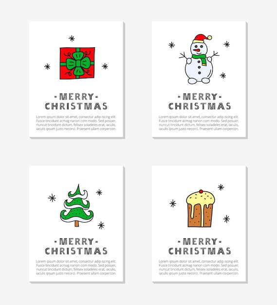 tarjetas, con, garabato, navidad, y, año nuevo, iconos