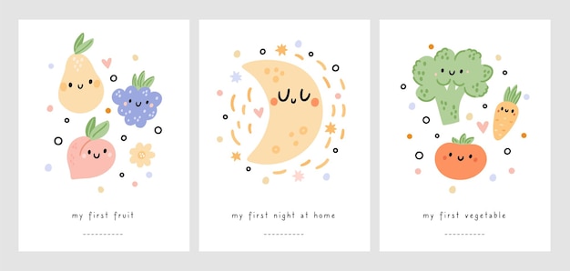 Vector tarjetas de hito de bebé para niña o niño recién nacido ilustración de primeros momentos especiales