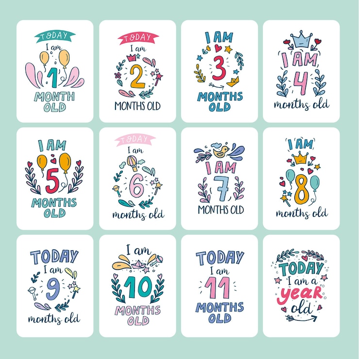 Vector tarjetas de hitos para bebés