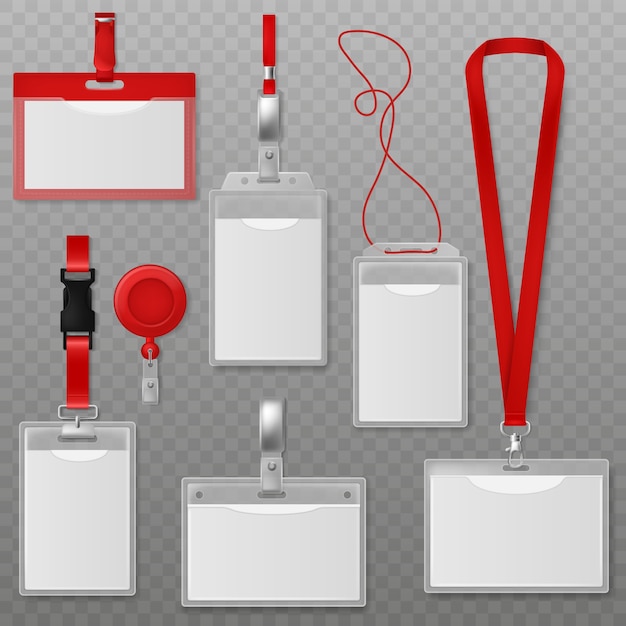 Tarjetas de identificación de plástico. Insignia de identificación en blanco, etiquetas de tarjeta de seguridad de autenticación con soporte
