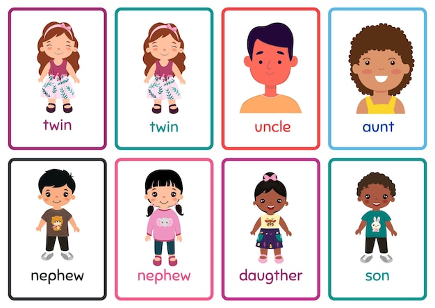 Tarjetas ilustrativas coloridas para la familia en inglés 2