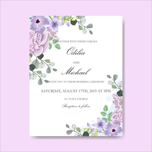 tarjetas de invitación de boda hermosas flores dibujadas a mano