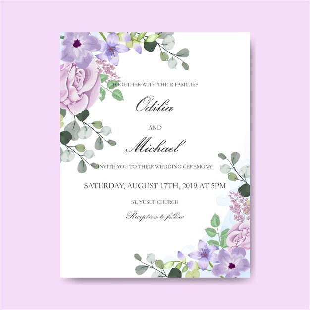 Vector tarjetas de invitación de boda hermosas flores dibujadas a mano