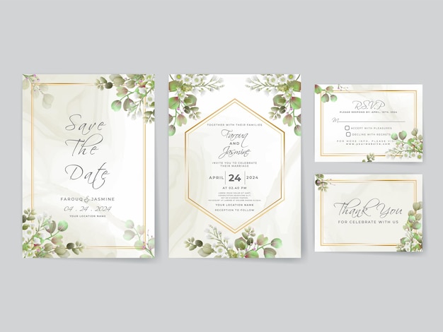 tarjetas de invitación de boda hojas verdes
