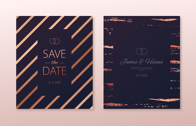 Tarjetas de invitación de boda con líneas geométricas de oro rosa
