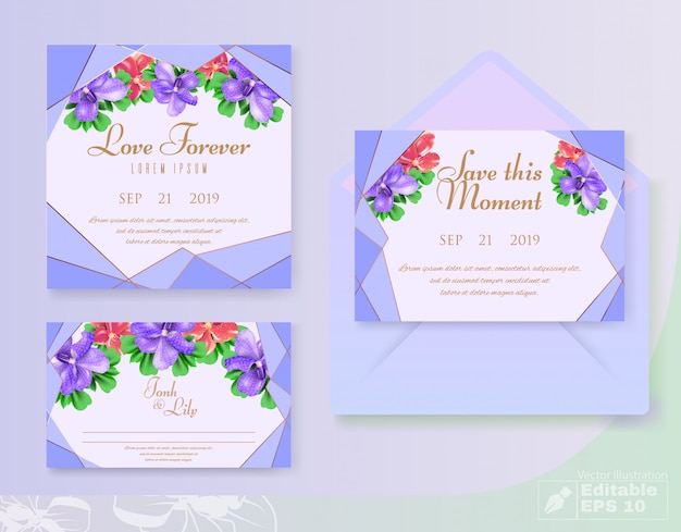 Tarjetas de invitación decorativas florales para boda