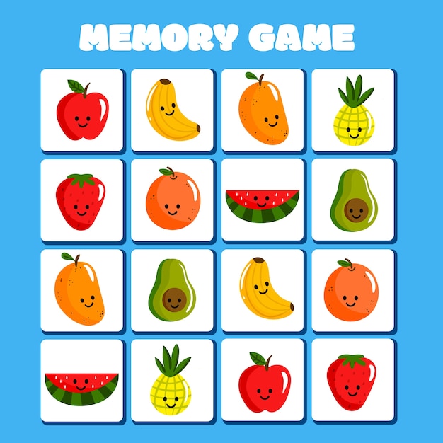 Vector tarjetas de juego de memoria dibujadas a mano