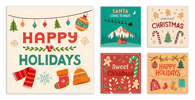 Tarjetas de Navidad creativas dibujadas a mano con diseños únicos
