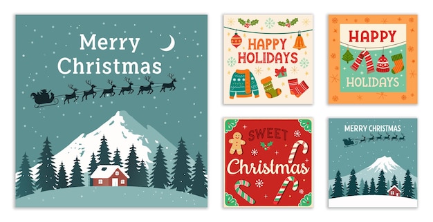 Tarjetas de Navidad creativas dibujadas a mano con diseños únicos