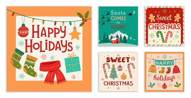 Tarjetas de Navidad creativas dibujadas a mano con diseños únicos