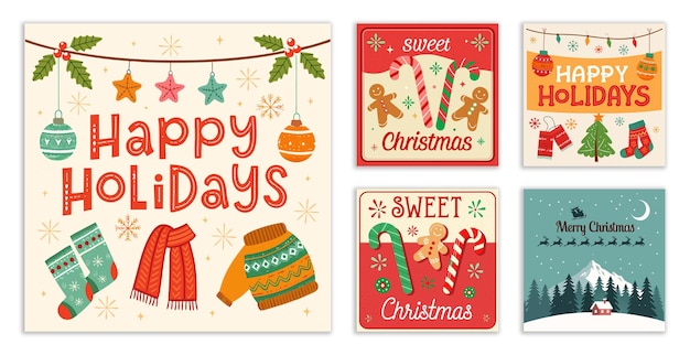 Tarjetas de Navidad creativas dibujadas a mano con diseños únicos