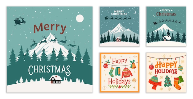 Tarjetas de Navidad creativas dibujadas a mano con diseños únicos