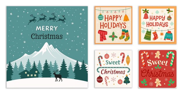 Tarjetas de Navidad creativas dibujadas a mano con diseños únicos
