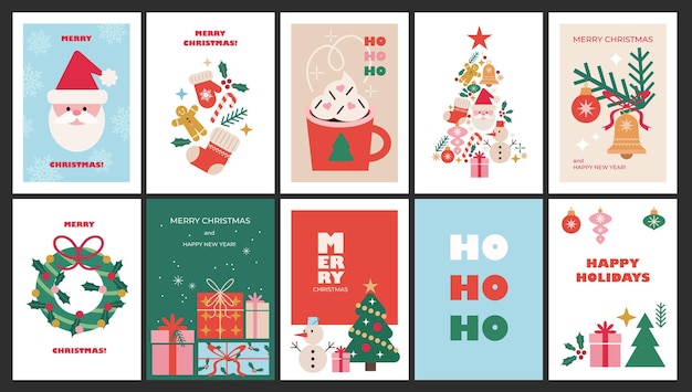 Tarjetas de Navidad en estilo geométrico minimalista moderno Carteles de Navidad con elementos abstractos
