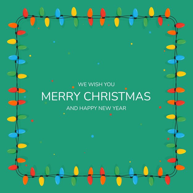 Tarjetas de Navidad Luces de colores navideños sobre un fondo verde