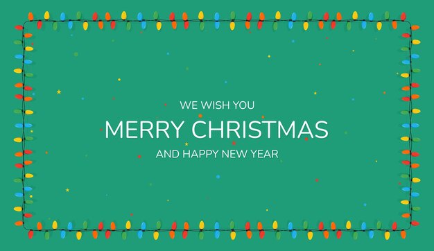 Tarjetas de Navidad Luces de colores navideños sobre un fondo verde
