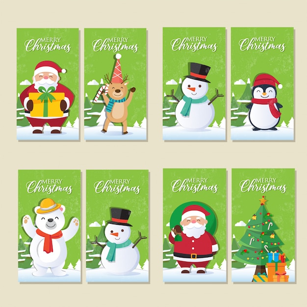 Tarjetas de Navidad con Santa Claus y adornos navideños.