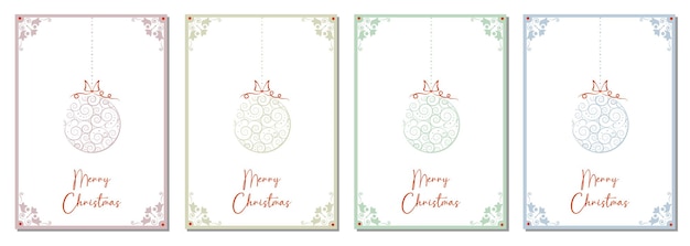 Tarjetas navideñas corporativas con bolas de Navidad pastel y adornos navideños, marco floral moderno