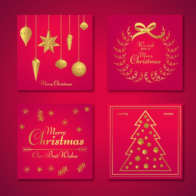 Vector tarjetas navideñas rojas y doradas