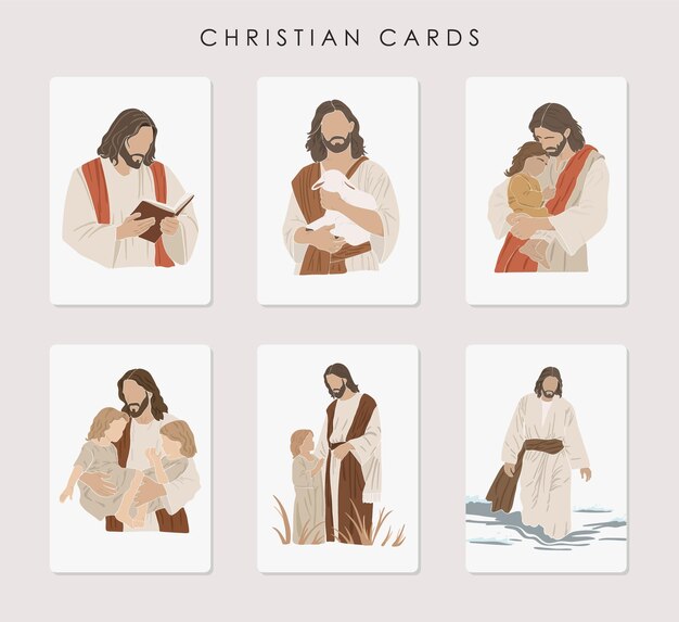 Vector tarjetas de pascua siluetas de jesús conjunto de ilustraciones vectoriales cristianas