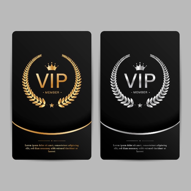 Vector tarjetas premium para miembros vip. conjunto de plantillas de diseño negro y dorado.