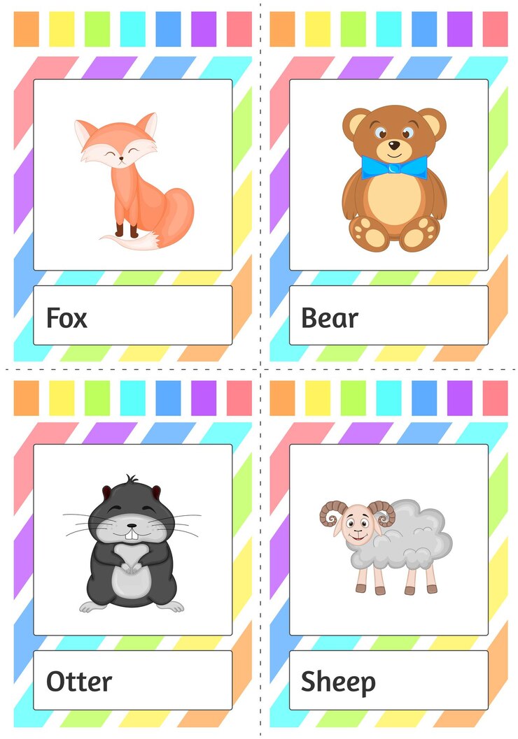 Vector tarjetas para que los niños estudien animales. estilo de dibujos animados. ilustración vectorial.