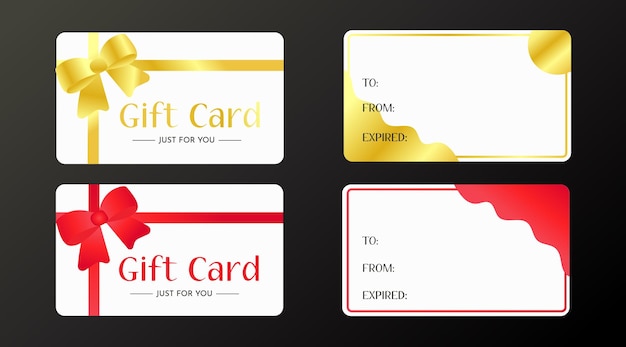 Tarjetas de regalo con lazos rojos y dorados.