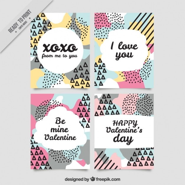 Tarjetas de san valentín en diseño memphis