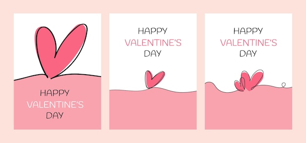 Tarjetas de San Valentín de una línea de forma continua corazones de amor vectorial fondos de portada plantillas de tarjetas de amor